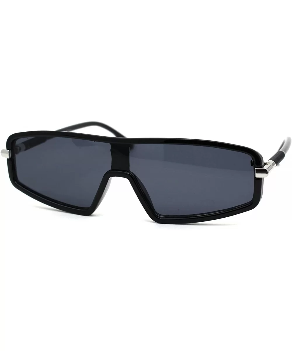 Narrow Robotic Shield Plastic Disco Pop Color Sunglasses - All Black - CD18WTLARRS $16.70 Rectangular