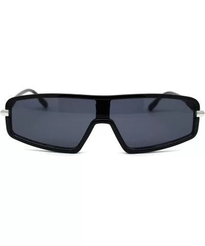 Narrow Robotic Shield Plastic Disco Pop Color Sunglasses - All Black - CD18WTLARRS $16.70 Rectangular