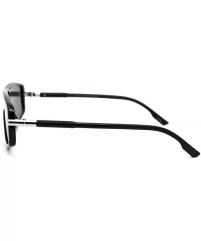 Narrow Robotic Shield Plastic Disco Pop Color Sunglasses - All Black - CD18WTLARRS $16.70 Rectangular