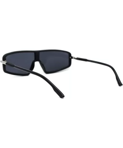 Narrow Robotic Shield Plastic Disco Pop Color Sunglasses - All Black - CD18WTLARRS $16.70 Rectangular