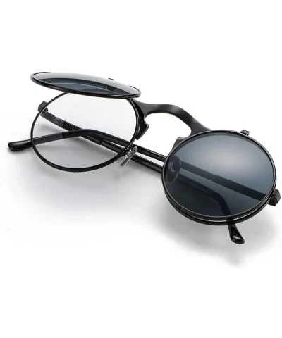 Vintage Round Flip Up Sunglasses for Men Women Juniors John Lennon Style Circle Sun Glasses - CH18G2IQLEY $24.01 Wayfarer