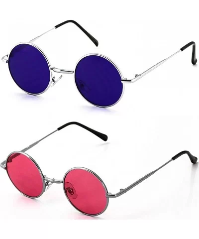 John Lennon Hipster Fashion Sunglasses Small Metal Round Circle Elton Style - Purple and Pink - CS18SKYED0R $20.28 Oval