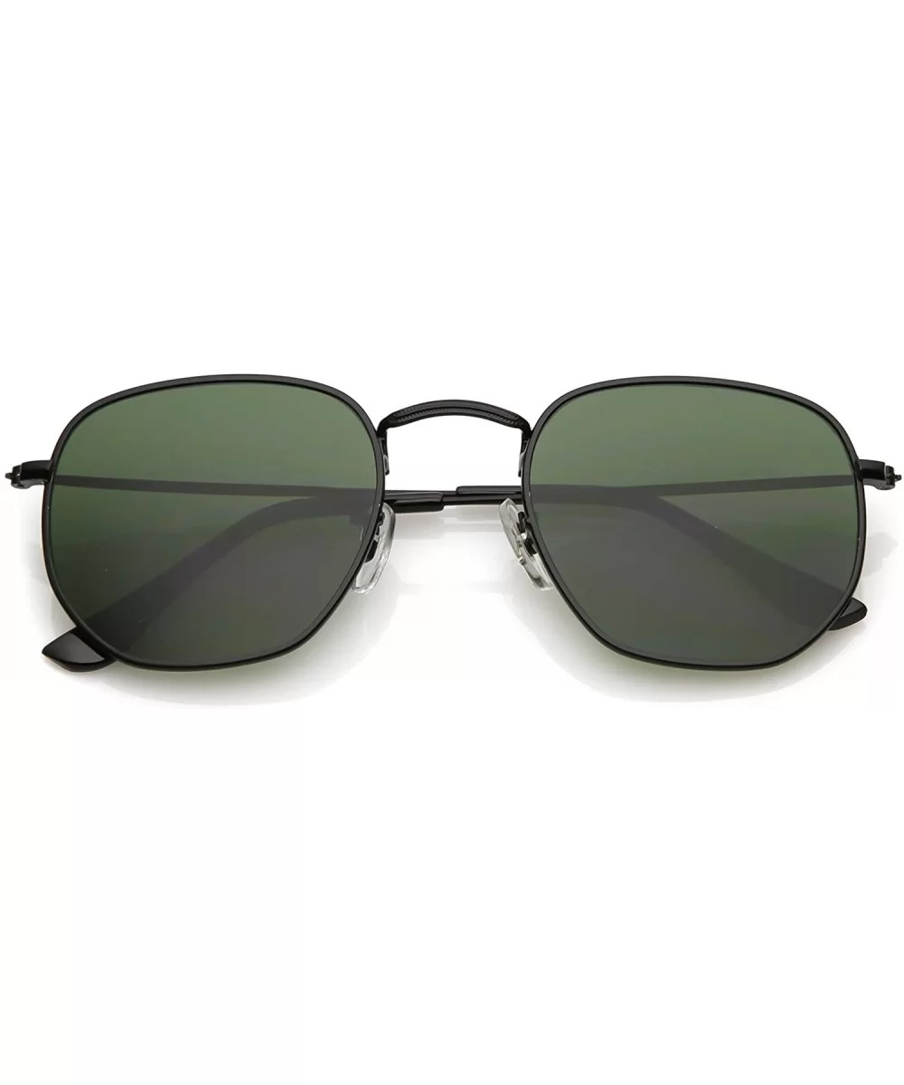 Modern Geometric Metal Slim Arms Neutral Colored Flat Lens Hexagonal Sunglasses 51mm - Black / Green - CA1844U0SDZ $13.51 Square