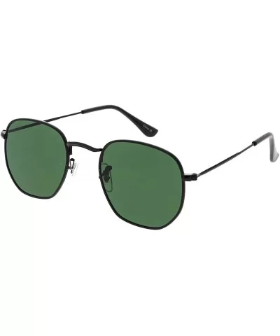 Modern Geometric Metal Slim Arms Neutral Colored Flat Lens Hexagonal Sunglasses 51mm - Black / Green - CA1844U0SDZ $13.51 Square