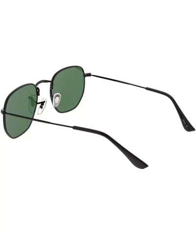 Modern Geometric Metal Slim Arms Neutral Colored Flat Lens Hexagonal Sunglasses 51mm - Black / Green - CA1844U0SDZ $13.51 Square