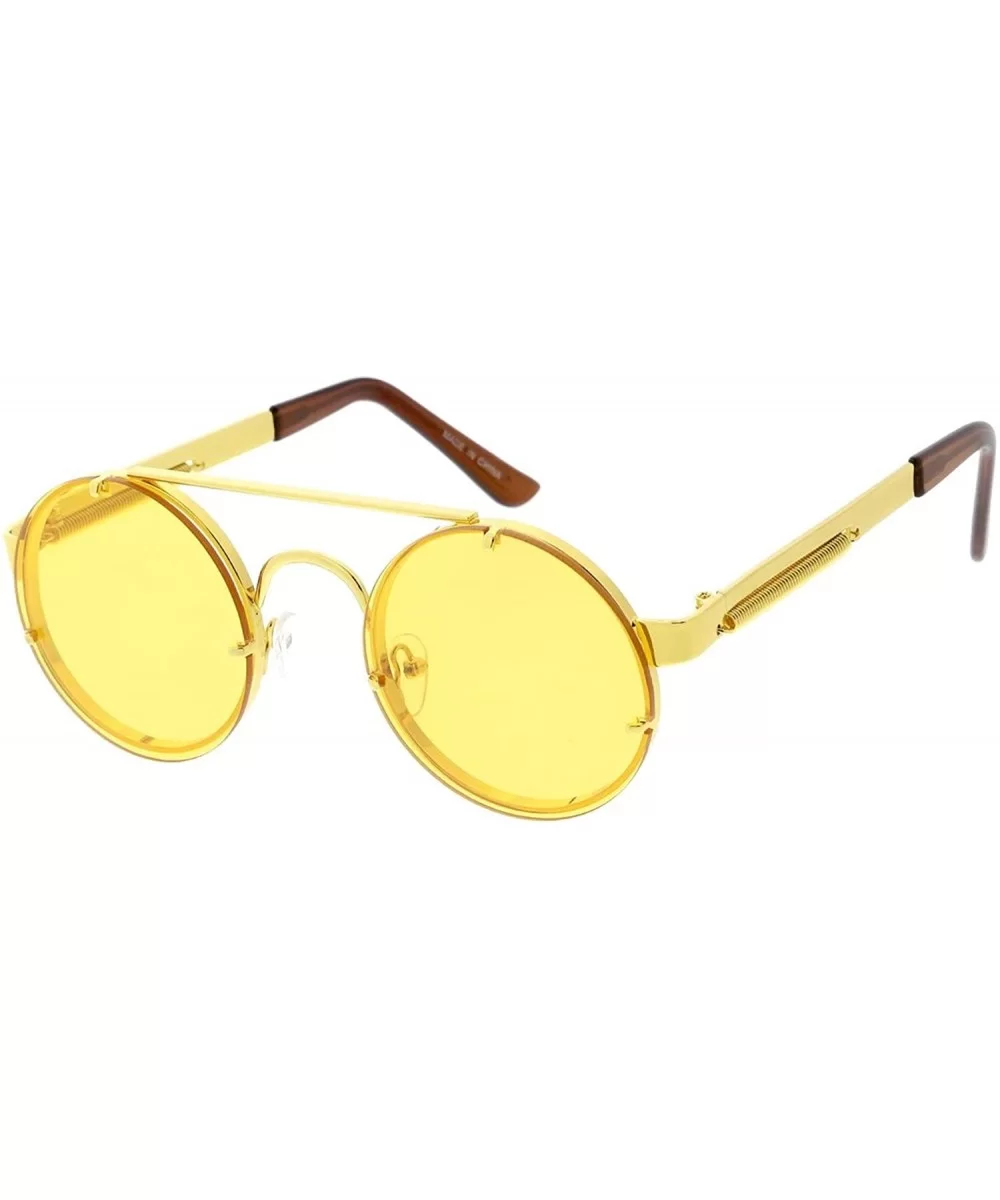 Flat Top SteamPunk Fashion Round Frame Sunglasses - Yellow - CF18UU3KRDN $15.10 Round