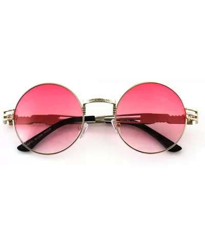 John Lennon Round Sunglasses Steampunk Metal Spring Frame Groovy Lens Color - Pink - C917YY7CXIA $13.58 Oversized