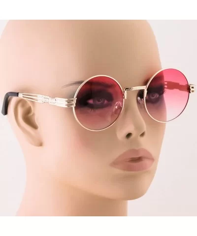 John Lennon Round Sunglasses Steampunk Metal Spring Frame Groovy Lens Color - Pink - C917YY7CXIA $13.58 Oversized