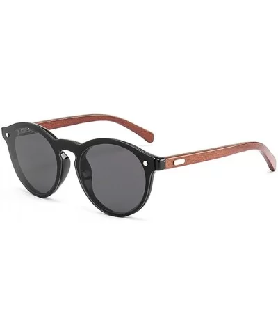 Mens Wood Sunglasses Mirror Women Sun Glasses Round One Pieces Lens Eyewear 2019 - Black - CI18IL6YZ6I $14.75 Round