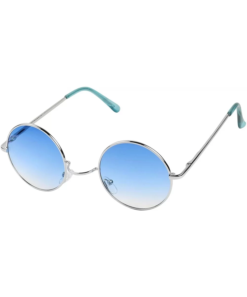 Retro Round Groovy Sunglasses Colorful Circular Flat Lens Spring Hinge Nickel Frame Thin Wire Hippie Shades - CP18TGTOCQX $17...