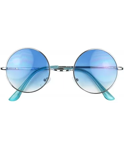 Retro Round Groovy Sunglasses Colorful Circular Flat Lens Spring Hinge Nickel Frame Thin Wire Hippie Shades - CP18TGTOCQX $17...