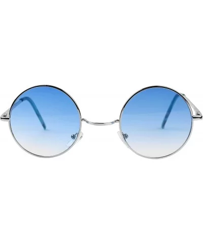 Retro Round Groovy Sunglasses Colorful Circular Flat Lens Spring Hinge Nickel Frame Thin Wire Hippie Shades - CP18TGTOCQX $17...