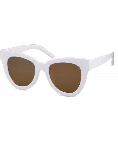 Retro Vintage Cateye Women Sunglasses Oversized Frame Black Lens Glasses - White Frame/Brown Lens - CK18XWZSD25 $15.42 Round