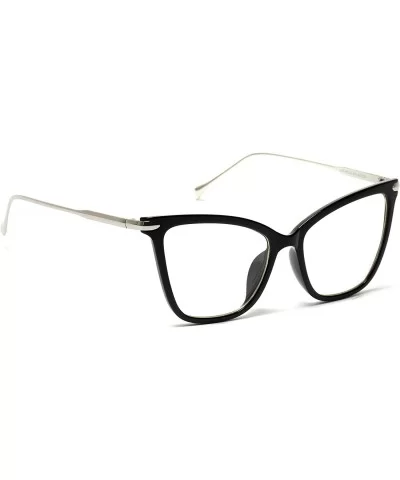 New Elegant Oversized Clear Cat Eye Glasses - Black & Silver Frame - CW12O8D9MCM $24.82 Round