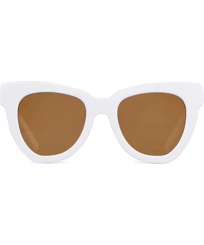 Retro Vintage Cateye Women Sunglasses Oversized Frame Black Lens Glasses - White Frame/Brown Lens - CK18XWZSD25 $15.42 Round