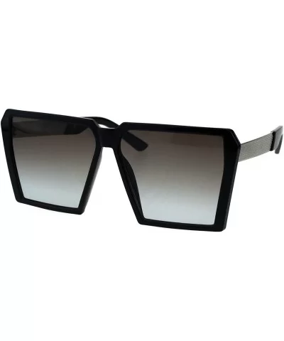 Womens Super Oversized Sunglasses Square Trapezoid Frame UV 400 - Black Silver (Brown Blue) - CL18HCI9WNC $14.80 Square