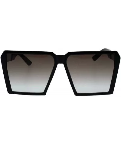 Womens Super Oversized Sunglasses Square Trapezoid Frame UV 400 - Black Silver (Brown Blue) - CL18HCI9WNC $14.80 Square