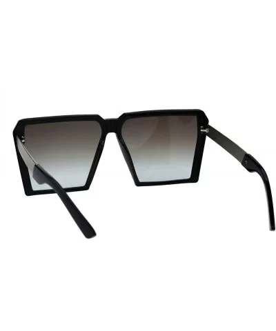 Womens Super Oversized Sunglasses Square Trapezoid Frame UV 400 - Black Silver (Brown Blue) - CL18HCI9WNC $14.80 Square