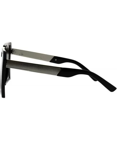 Womens Super Oversized Sunglasses Square Trapezoid Frame UV 400 - Black Silver (Brown Blue) - CL18HCI9WNC $14.80 Square