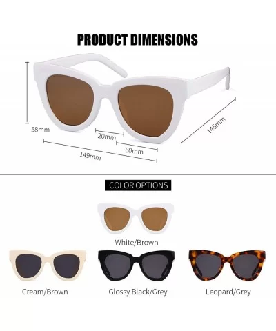 Retro Vintage Cateye Women Sunglasses Oversized Frame Black Lens Glasses - White Frame/Brown Lens - CK18XWZSD25 $15.42 Round