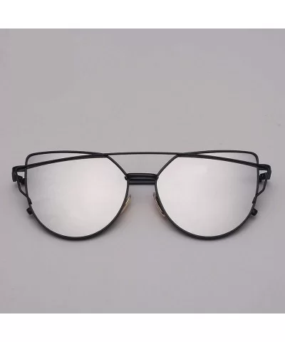 Cat Eye Sunglasses Women Vintage Metal Reflective Glasses Mirror Retro Oculos De Sol Gafas - Black-t - CQ199CE2DG0 $47.92 Square