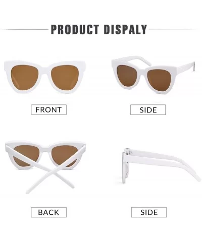 Retro Vintage Cateye Women Sunglasses Oversized Frame Black Lens Glasses - White Frame/Brown Lens - CK18XWZSD25 $15.42 Round