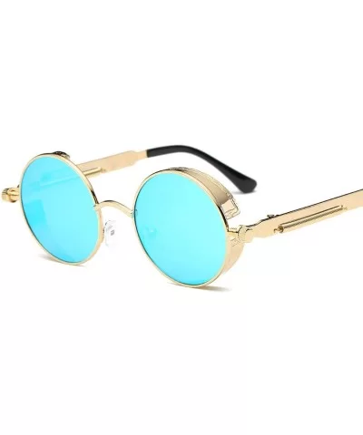 Round Metal Sunglasses Steampunk Men Women Fashion Glasses Er Retro Vintage UV400 - Silver Blue - C6198AHQZRO $50.67 Goggle