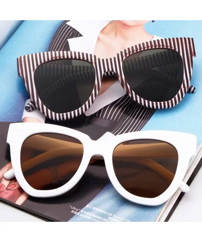 Retro Vintage Cateye Women Sunglasses Oversized Frame Black Lens Glasses - White Frame/Brown Lens - CK18XWZSD25 $15.42 Round