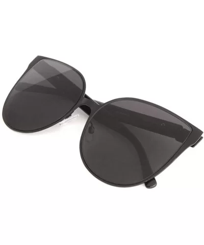 Flat Lens Frame Cat Eye Sunglasses - Black Gunmetal - CR1900R79H0 $21.23 Cat Eye