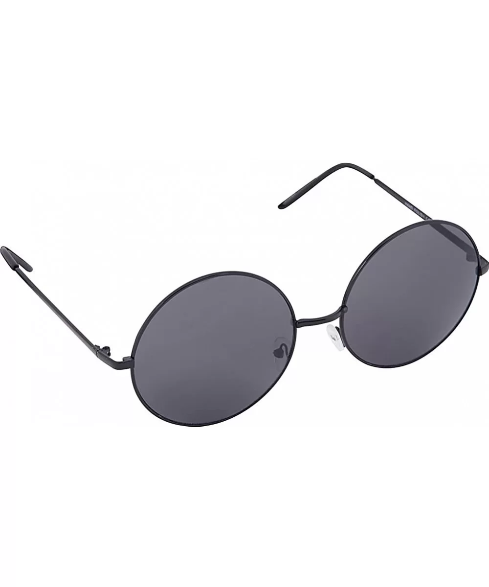 Retro Vintage P2046 Unisex Round Metal Frame Oversized Lens Sunglasses Black Smoke Lens - C811BK3Q6V5 $12.46 Oversized