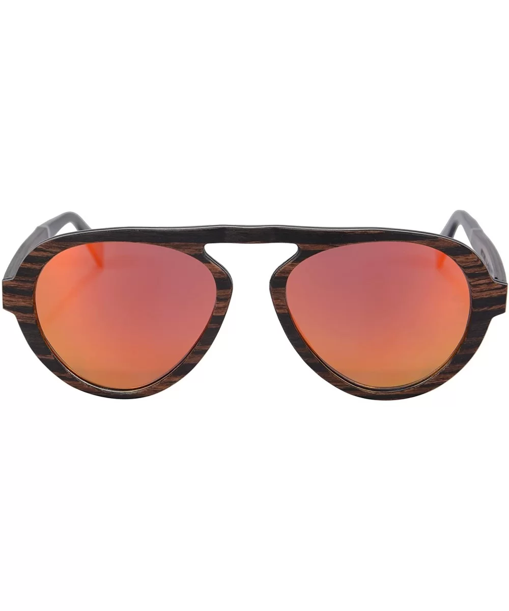 Wood Sunglasses Polarized Pilot Sunglasses 7 Layers Wood Frame-SG73003 - Ebony- Red - CJ18DUK4K3R $54.42 Aviator