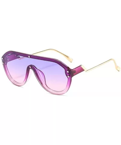 Fashion Big Frame One-piece Sunglasses for Women 2020 Chic Bent Leg Flat Top Rivet Sun Glasses Mens Goggle - CV192YTWWWQ $17....
