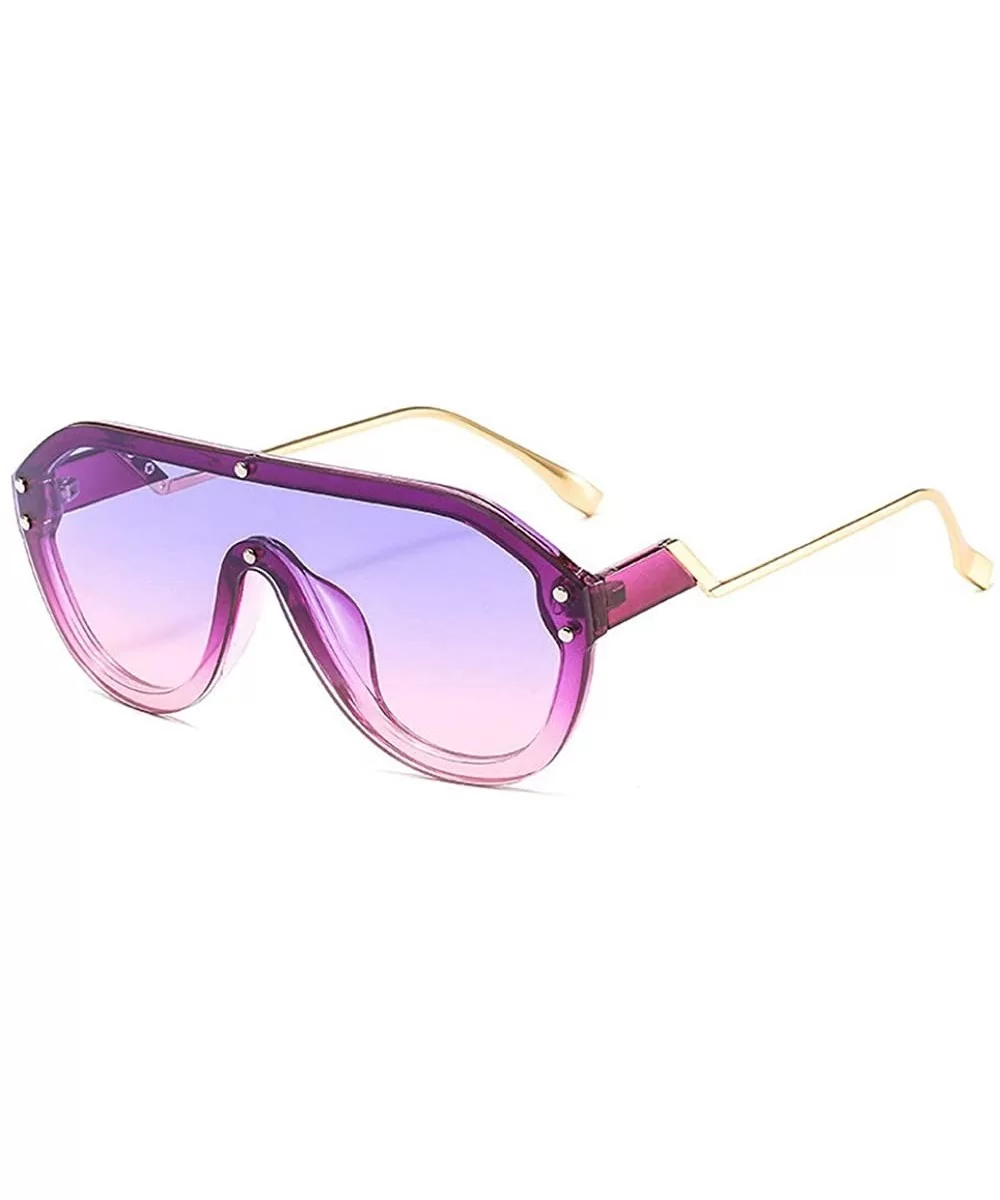 Fashion Big Frame One-piece Sunglasses for Women 2020 Chic Bent Leg Flat Top Rivet Sun Glasses Mens Goggle - CV192YTWWWQ $17....