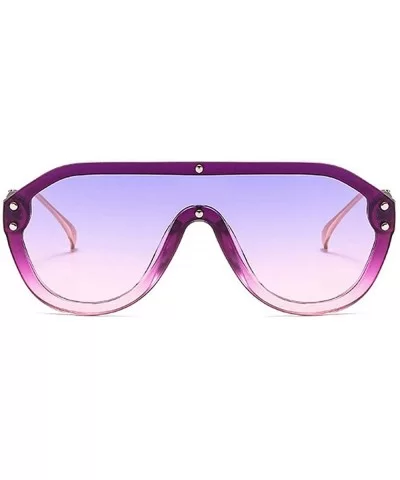 Fashion Big Frame One-piece Sunglasses for Women 2020 Chic Bent Leg Flat Top Rivet Sun Glasses Mens Goggle - CV192YTWWWQ $17....