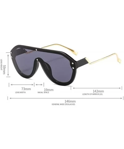 Fashion Big Frame One-piece Sunglasses for Women 2020 Chic Bent Leg Flat Top Rivet Sun Glasses Mens Goggle - CV192YTWWWQ $17....