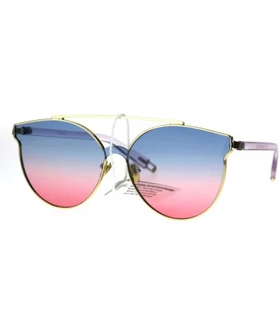 Oceanic Horned Flat Lens Retro Round Shield Sunglasses - Gold Blue Pink - CU186GIADS5 $20.07 Shield