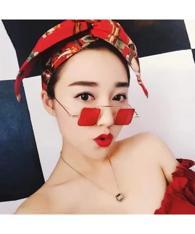 Small Square Steampunk Sunglasses for Women and Men Flat Top Metal Frame UV400 - C8 Gold Pink - CS198GH9S7T $15.24 Square