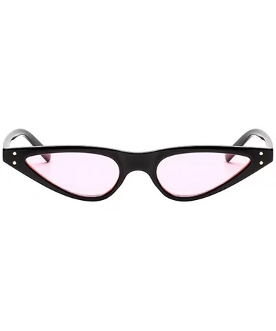 Retro Women Small Cat Eye Style Sunglasses Triangle Steampunk Rivet - Black Frame & Pink Lens - CC18CWAZIWZ $13.34 Butterfly