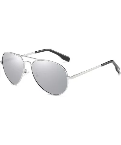 Classic Aviator Polarized Sunglasses Protection - Silver Frame Silver Mirror Lens - CI18QCTX649 $20.92 Oval