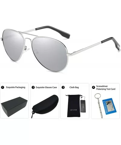 Classic Aviator Polarized Sunglasses Protection - Silver Frame Silver Mirror Lens - CI18QCTX649 $20.92 Oval