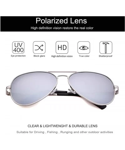 Classic Aviator Polarized Sunglasses Protection - Silver Frame Silver Mirror Lens - CI18QCTX649 $20.92 Oval