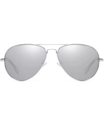 Classic Aviator Polarized Sunglasses Protection - Silver Frame Silver Mirror Lens - CI18QCTX649 $20.92 Oval