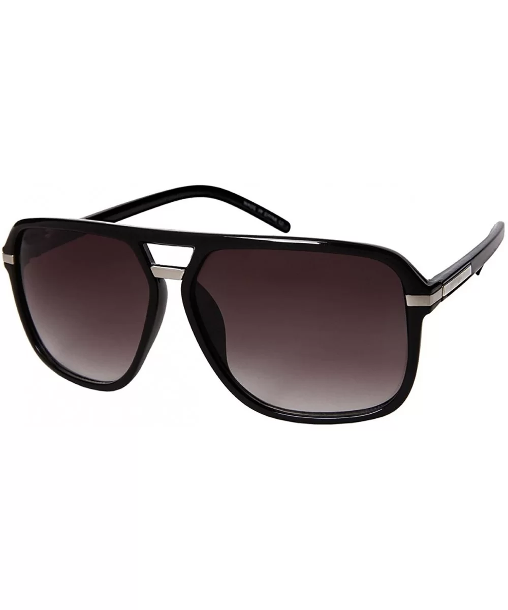 Square Retro Style Aviators with Gradient Lens 1402-AP - Black - CM182ZRHMQ9 $13.38 Square