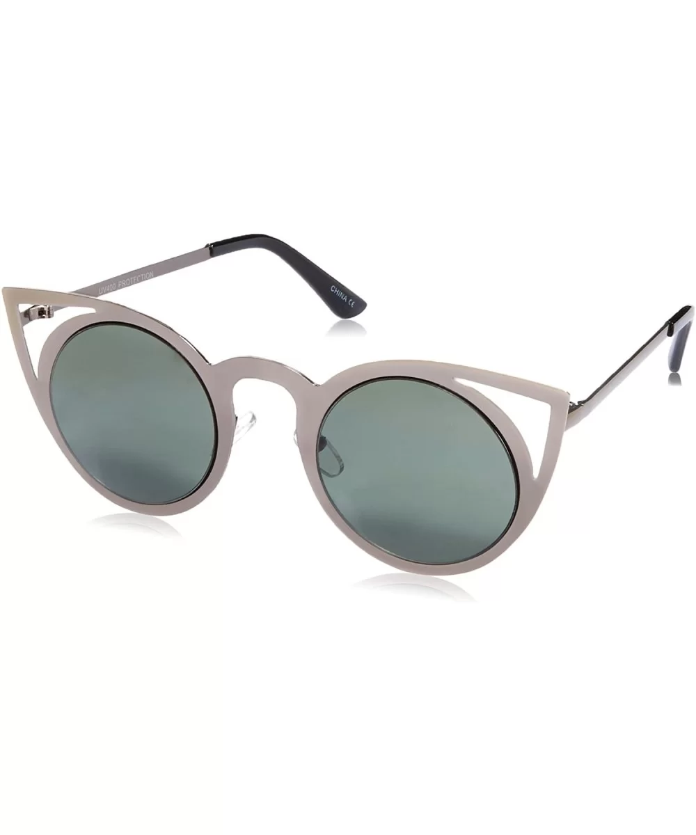 Womens Fashion Round Metal Cut-Out Flash Mirror Lens Cat Eye Sunglasses - Gunmetal / Green - CQ122XJLMVD $13.85 Round