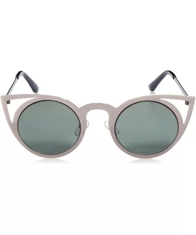 Womens Fashion Round Metal Cut-Out Flash Mirror Lens Cat Eye Sunglasses - Gunmetal / Green - CQ122XJLMVD $13.85 Round