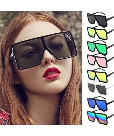 Unisex Vintage Glasses Big Frame Eyewear Oversized Squared Polarized Sunglasses - F - CI196OMWAE3 $11.08 Rectangular