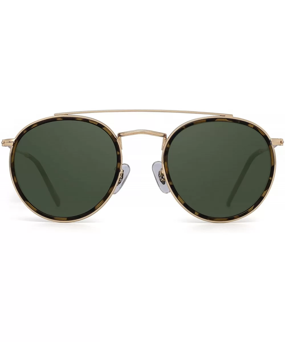 Small Polarized Round Sunglasses for Women Vintage Double Bridge Frame - Gold Frame / Polarized Green Lens - CR185THZ03U $39....