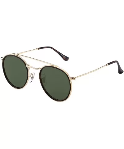 Small Polarized Round Sunglasses for Women Vintage Double Bridge Frame - Gold Frame / Polarized Green Lens - CR185THZ03U $39....