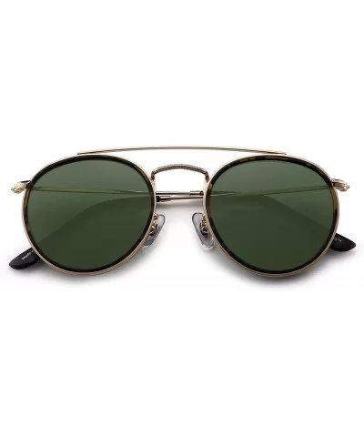 Small Polarized Round Sunglasses for Women Vintage Double Bridge Frame - Gold Frame / Polarized Green Lens - CR185THZ03U $39....