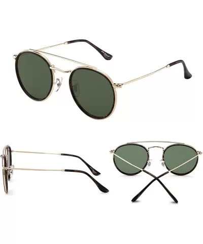 Small Polarized Round Sunglasses for Women Vintage Double Bridge Frame - Gold Frame / Polarized Green Lens - CR185THZ03U $39....